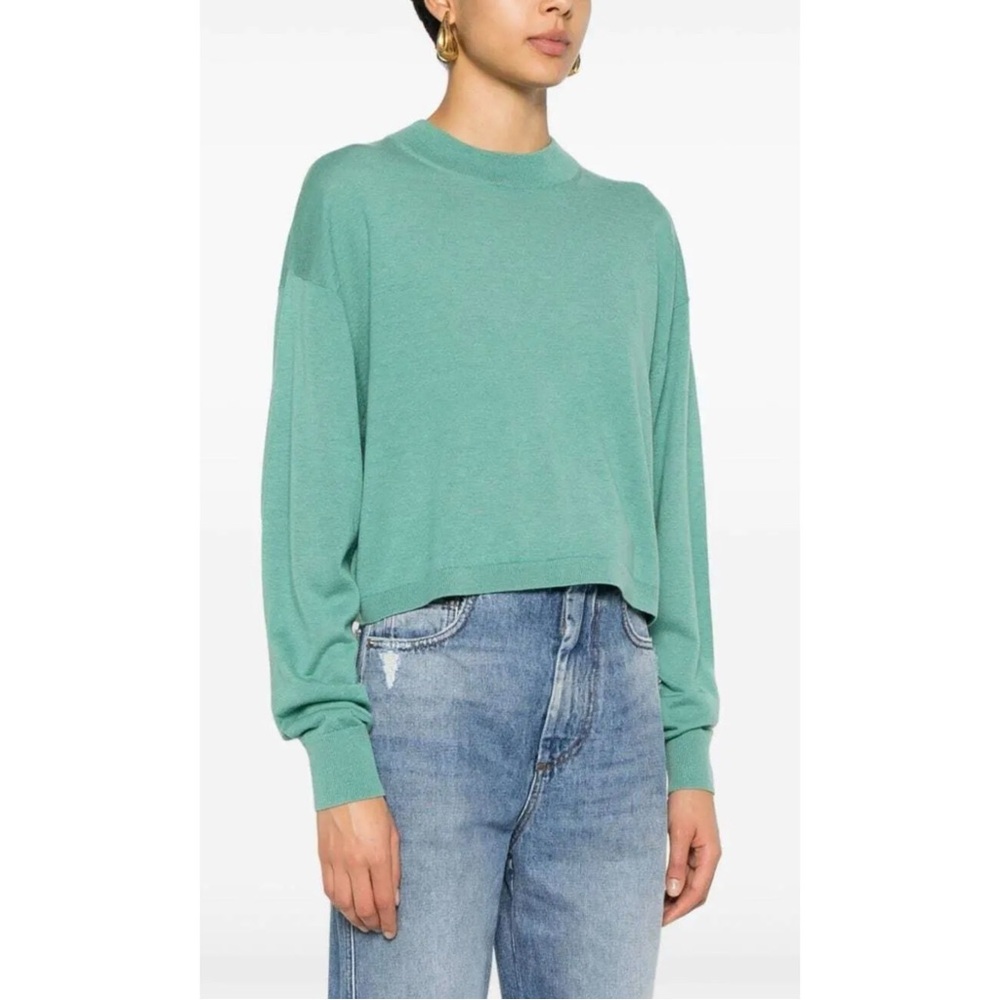 IRO Lya Wool Silk Blend Jumper - Green Fine Knit Loose Fit Crewneck Sweater sz S